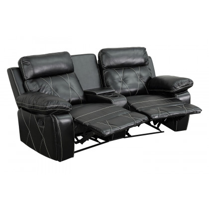 BLNK Reel Comfort Series LeatherSoft 2-Seat Reclining Theater Seating Unit with Curved Cup Holders - Black