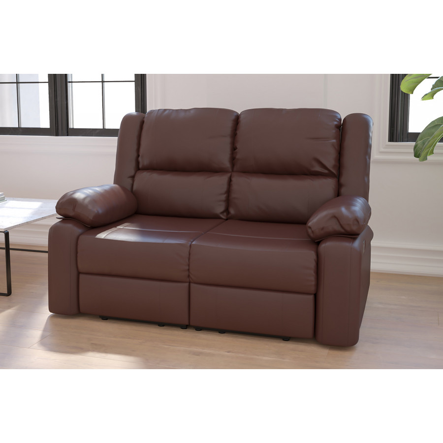 BLNK Harmony Series LeatherSoft Loveseat with Two Built-In Recliners - Brown