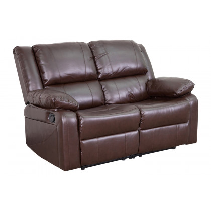 BLNK Harmony Series LeatherSoft Loveseat with Two Built-In Recliners - Brown