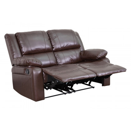 BLNK Harmony Series LeatherSoft Loveseat with Two Built-In Recliners - Brown