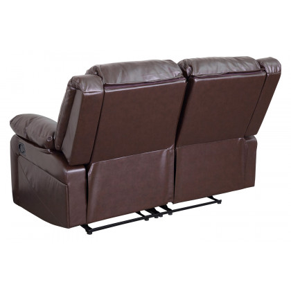 BLNK Harmony Series LeatherSoft Loveseat with Two Built-In Recliners - Brown