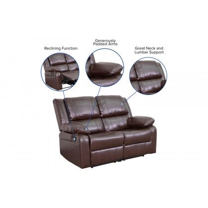 BLNK Harmony Series LeatherSoft Loveseat with Two Built-In Recliners - Brown