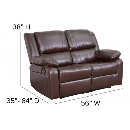 BLNK Harmony Series LeatherSoft Loveseat with Two Built-In Recliners - Brown