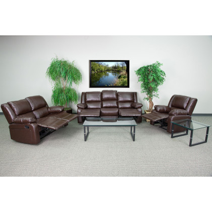 BLNK Harmony Series LeatherSoft Reclining Sofa Set - Brown