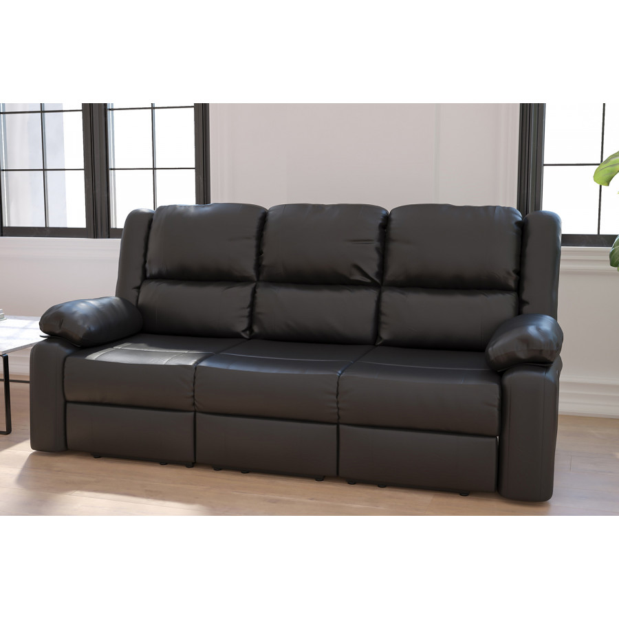 BLNK Harmony Series LeatherSoft Sofa with Two Built-In Recliners - Black