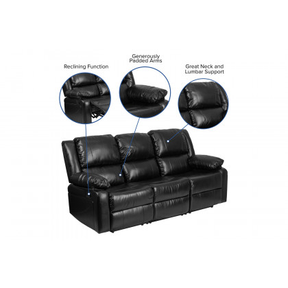 BLNK Harmony Series LeatherSoft Sofa with Two Built-In Recliners - Black