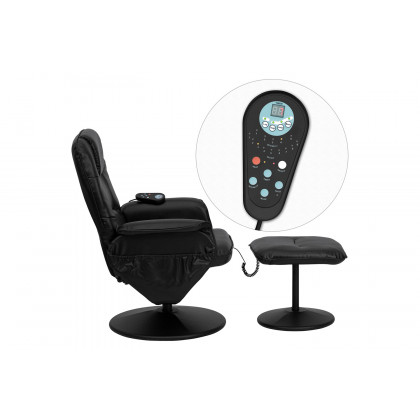 BLNK - Cason Massaging Adjustable Recliner with Deep Side Pockets and Ottoman with Wrapped Base in Black LeatherSoft