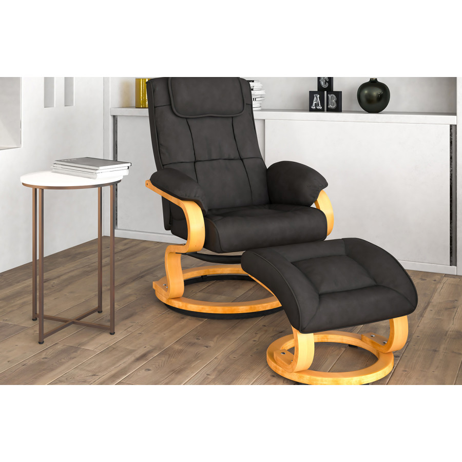 BLNK - Davies LeatherSoft Contemporary Adjustable Recliner and Ottoman with Swivel Maple Wood Base