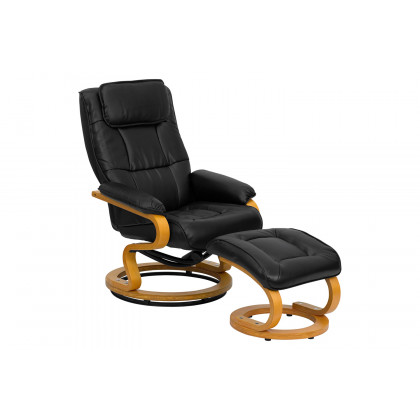 BLNK - Davies LeatherSoft Contemporary Adjustable Recliner and Ottoman with Swivel Maple Wood Base
