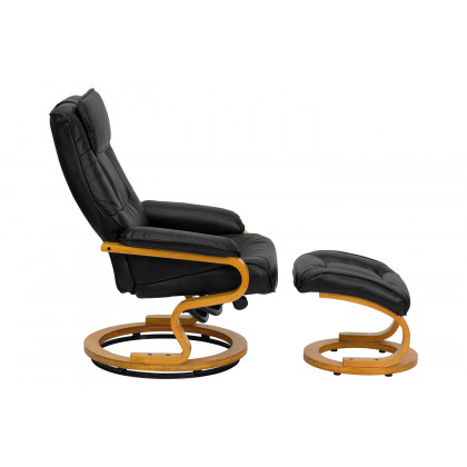 BLNK Davies LeatherSoft Contemporary Adjustable Recliner and Ottoman with Swivel Maple Wood Base - Black