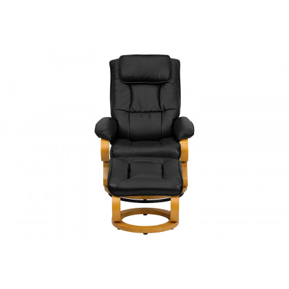 BLNK Davies LeatherSoft Contemporary Adjustable Recliner and Ottoman with Swivel Maple Wood Base - Black