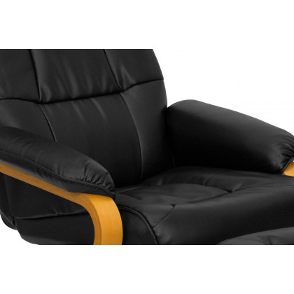BLNK Davies LeatherSoft Contemporary Adjustable Recliner and Ottoman with Swivel Maple Wood Base - Black