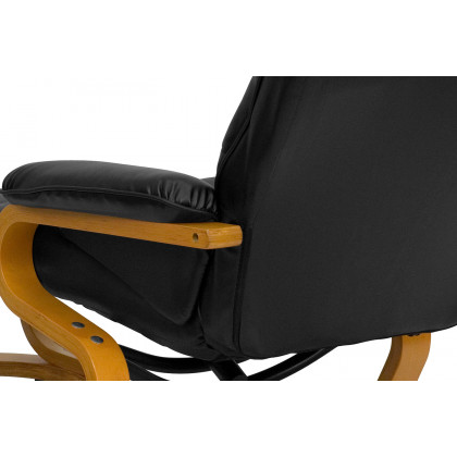 BLNK Davies LeatherSoft Contemporary Adjustable Recliner and Ottoman with Swivel Maple Wood Base - Black