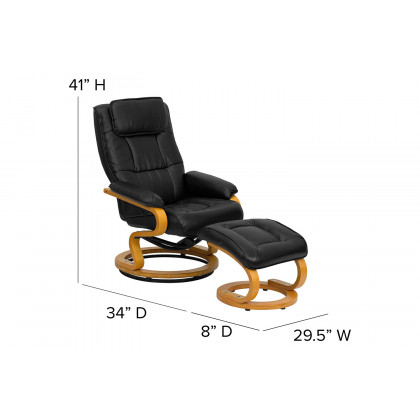 BLNK Davies LeatherSoft Contemporary Adjustable Recliner and Ottoman with Swivel Maple Wood Base - Black