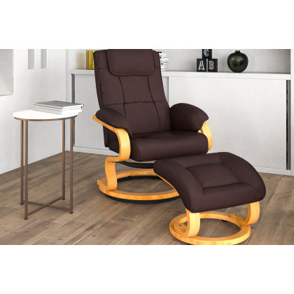 BLNK - Davies LeatherSoft Contemporary Adjustable Recliner and Ottoman with Swivel Maple Wood Base