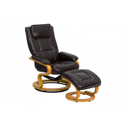 BLNK Davies LeatherSoft Contemporary Adjustable Recliner and Ottoman with Swivel Maple Wood Base - Brown