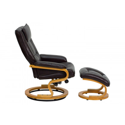 BLNK Davies LeatherSoft Contemporary Adjustable Recliner and Ottoman with Swivel Maple Wood Base - Brown