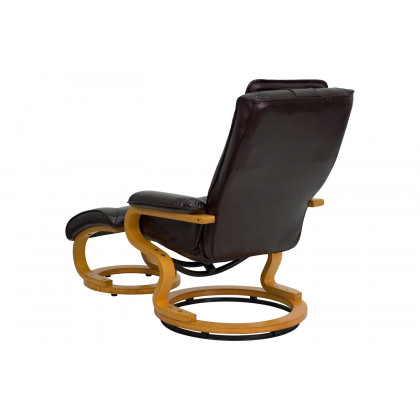 BLNK Davies LeatherSoft Contemporary Adjustable Recliner and Ottoman with Swivel Maple Wood Base - Brown