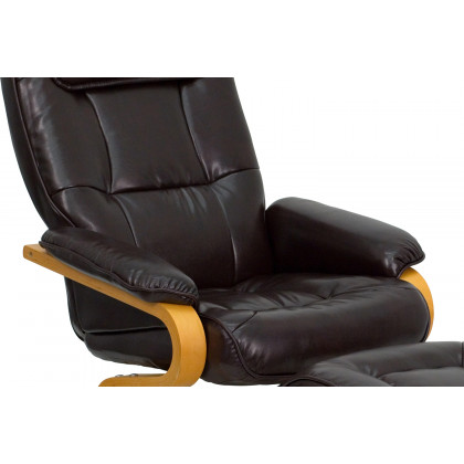 BLNK Davies LeatherSoft Contemporary Adjustable Recliner and Ottoman with Swivel Maple Wood Base - Brown