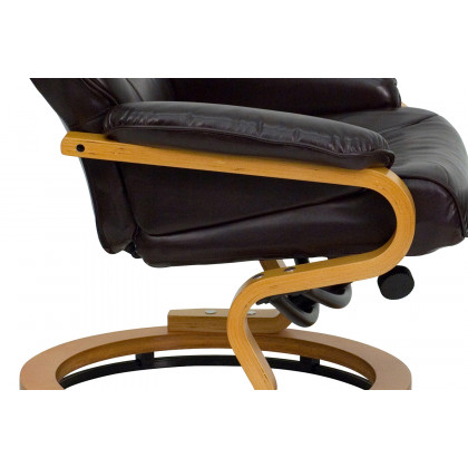 BLNK Davies LeatherSoft Contemporary Adjustable Recliner and Ottoman with Swivel Maple Wood Base - Brown