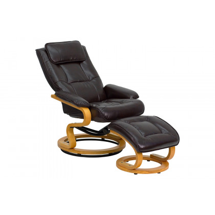 BLNK Davies LeatherSoft Contemporary Adjustable Recliner and Ottoman with Swivel Maple Wood Base - Brown