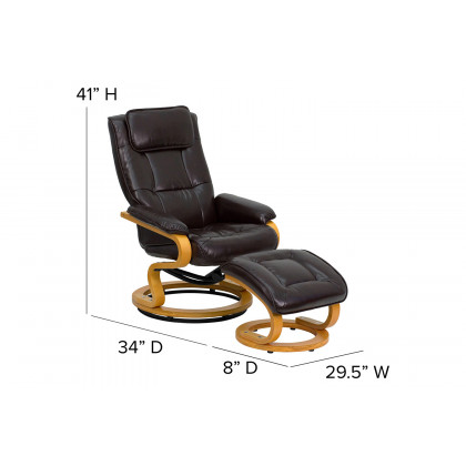 BLNK Davies LeatherSoft Contemporary Adjustable Recliner and Ottoman with Swivel Maple Wood Base - Brown