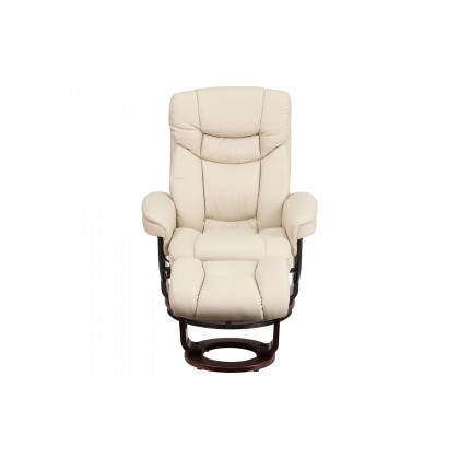 BLNK Allie LeatherSoft Contemporary Multi-Position Recliner and Curved Ottoman with Swivel Mahogany Wood Base - Beige