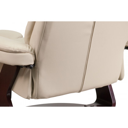 BLNK Allie LeatherSoft Contemporary Multi-Position Recliner and Curved Ottoman with Swivel Mahogany Wood Base - Beige