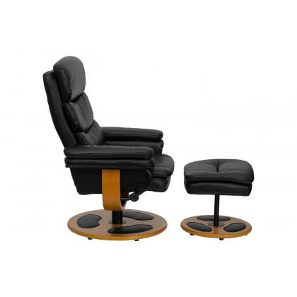 BLNK - Whitney LeatherSoft Contemporary Multi-Position Recliner and Ottoman with Wood Base