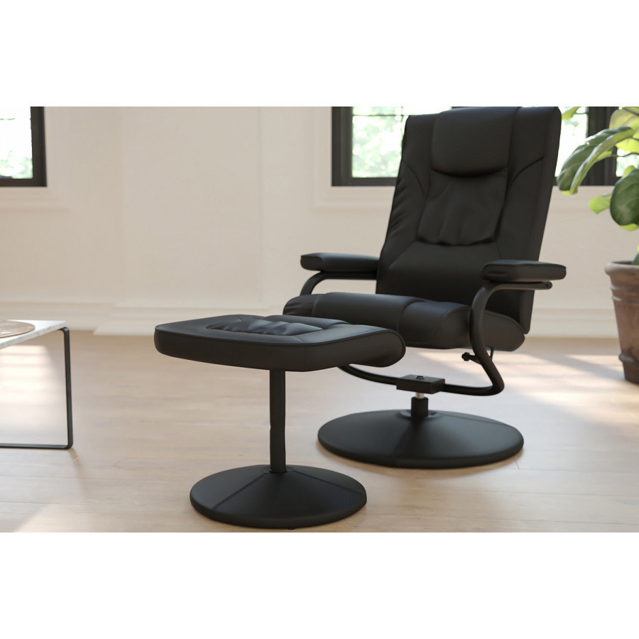 BLNK Rachel LeatherSoft Contemporary Multi-Position Recliner and Ottoman with Wrapped Base - Black
