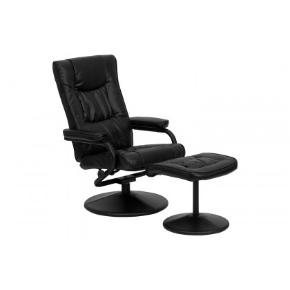 BLNK Rachel LeatherSoft Contemporary Multi-Position Recliner and Ottoman with Wrapped Base - Black