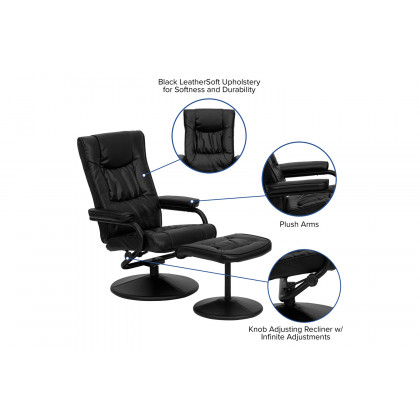 BLNK Rachel LeatherSoft Contemporary Multi-Position Recliner and Ottoman with Wrapped Base - Black