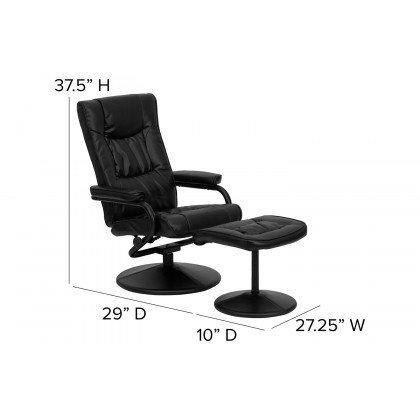 BLNK Rachel LeatherSoft Contemporary Multi-Position Recliner and Ottoman with Wrapped Base - Black