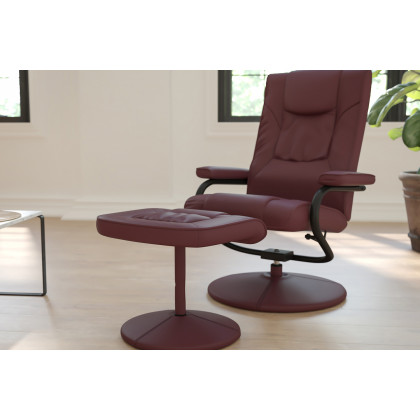 BLNK - Rachel LeatherSoft Contemporary Multi-Position Recliner and Ottoman with Wrapped Base