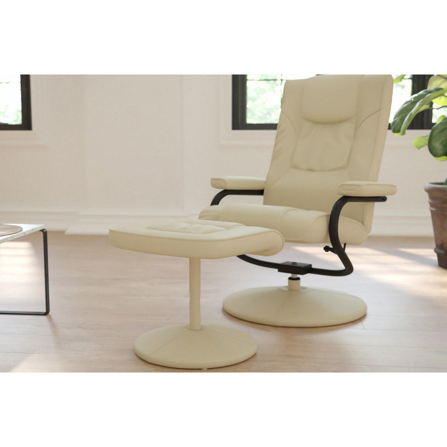 BLNK Rachel LeatherSoft Contemporary Multi-Position Recliner and Ottoman with Wrapped Base - Cream