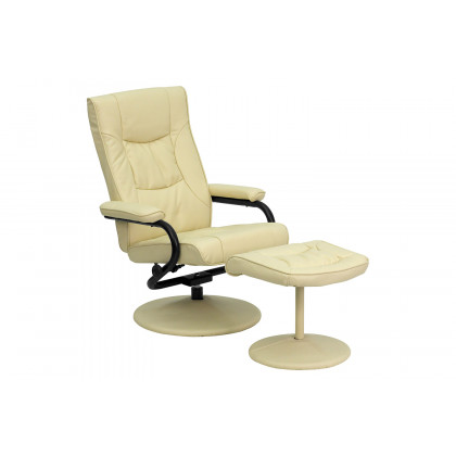 BLNK Rachel LeatherSoft Contemporary Multi-Position Recliner and Ottoman with Wrapped Base - Cream