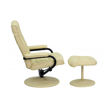 BLNK Rachel LeatherSoft Contemporary Multi-Position Recliner and Ottoman with Wrapped Base - Cream