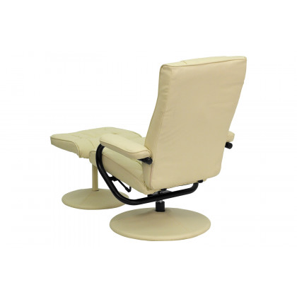 BLNK Rachel LeatherSoft Contemporary Multi-Position Recliner and Ottoman with Wrapped Base - Cream
