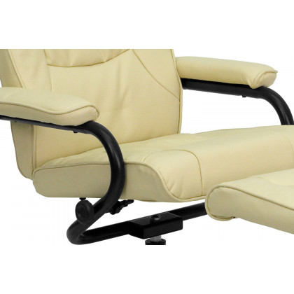 BLNK Rachel LeatherSoft Contemporary Multi-Position Recliner and Ottoman with Wrapped Base - Cream