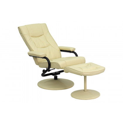 BLNK Rachel LeatherSoft Contemporary Multi-Position Recliner and Ottoman with Wrapped Base - Cream