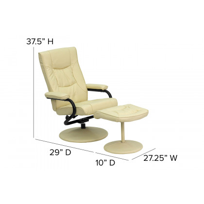 BLNK Rachel LeatherSoft Contemporary Multi-Position Recliner and Ottoman with Wrapped Base - Cream