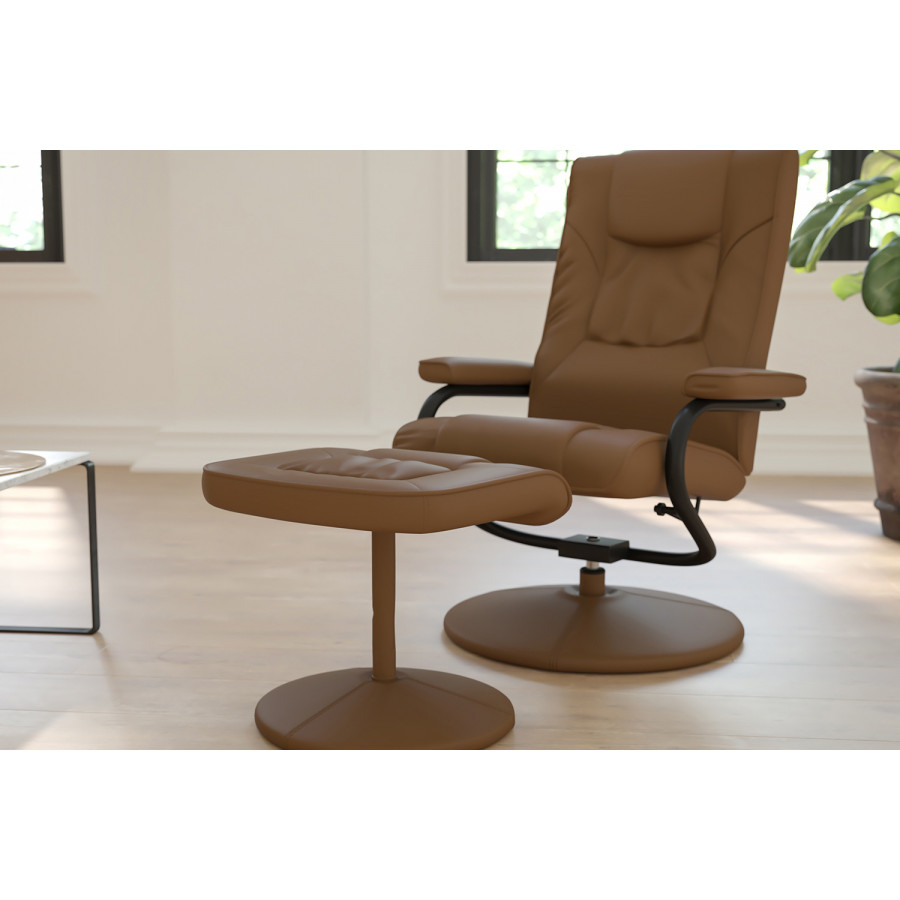 BLNK Rachel LeatherSoft Contemporary Multi-Position Recliner and Ottoman with Wrapped Base - Palimino