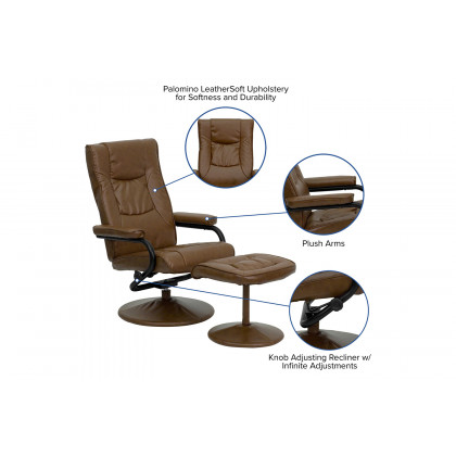 BLNK Rachel LeatherSoft Contemporary Multi-Position Recliner and Ottoman with Wrapped Base - Palimino