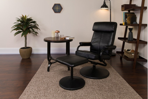 BLNK® - Jenny Contemporary Multi-Position Headrest Recliner and Ottoman with Wrapped Base in Black LeatherSoft