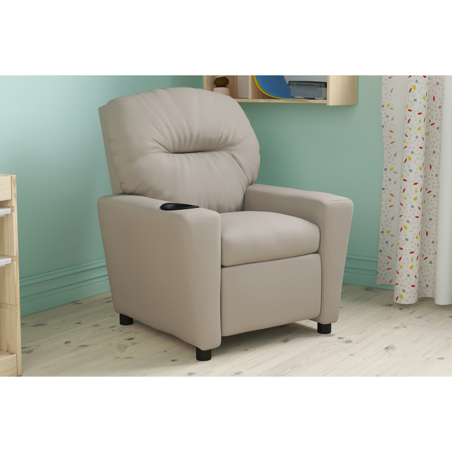 BLNK Chandler Vinyl Contemporary Kids Recliner with Cup Holder - Beige