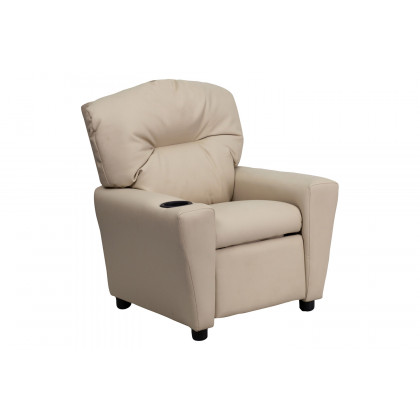 BLNK Chandler Vinyl Contemporary Kids Recliner with Cup Holder - Beige