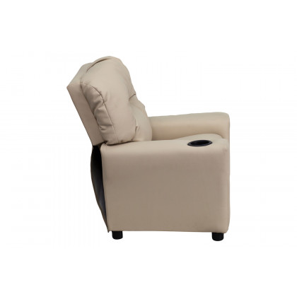 BLNK Chandler Vinyl Contemporary Kids Recliner with Cup Holder - Beige