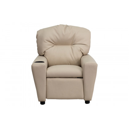 BLNK Chandler Vinyl Contemporary Kids Recliner with Cup Holder - Beige