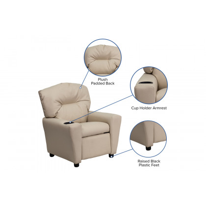 BLNK Chandler Vinyl Contemporary Kids Recliner with Cup Holder - Beige