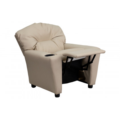 BLNK Chandler Vinyl Contemporary Kids Recliner with Cup Holder - Beige